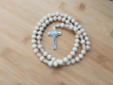 Beige Wooden Paracord Rosary, Rugged Rosary, Kids, Handmade, Catholic Baptism, Communion, Confirmation, Cord Rosary, St Benedict Crucifix