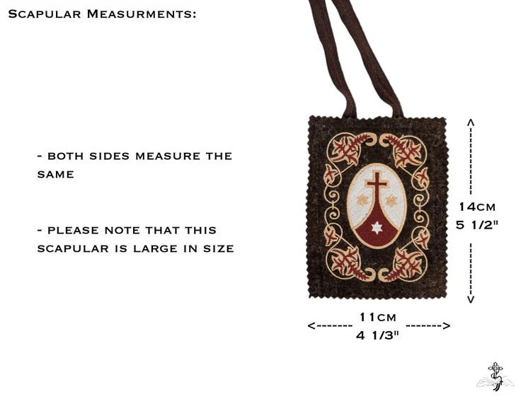 Ceremonial embroidered scapular, Brown scapular, Our Lady of Mount Carmel, Miraculous Medal, St Benedict, Catholic, Escapulario, Wool, Big scapular - Image 6