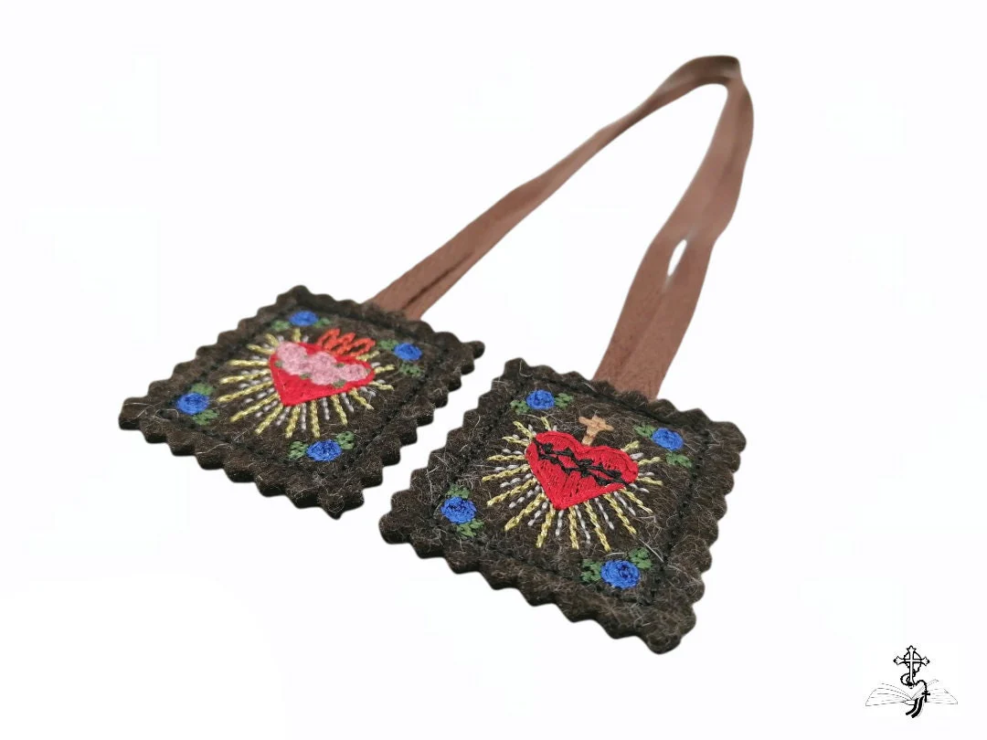 Embroidered scapular, Brown scapular, Our Lady of Mount Carmel, Multiple sizes, Miraculous Medal, St Benedict, Catholic, Escapulario, Wool - Image 6