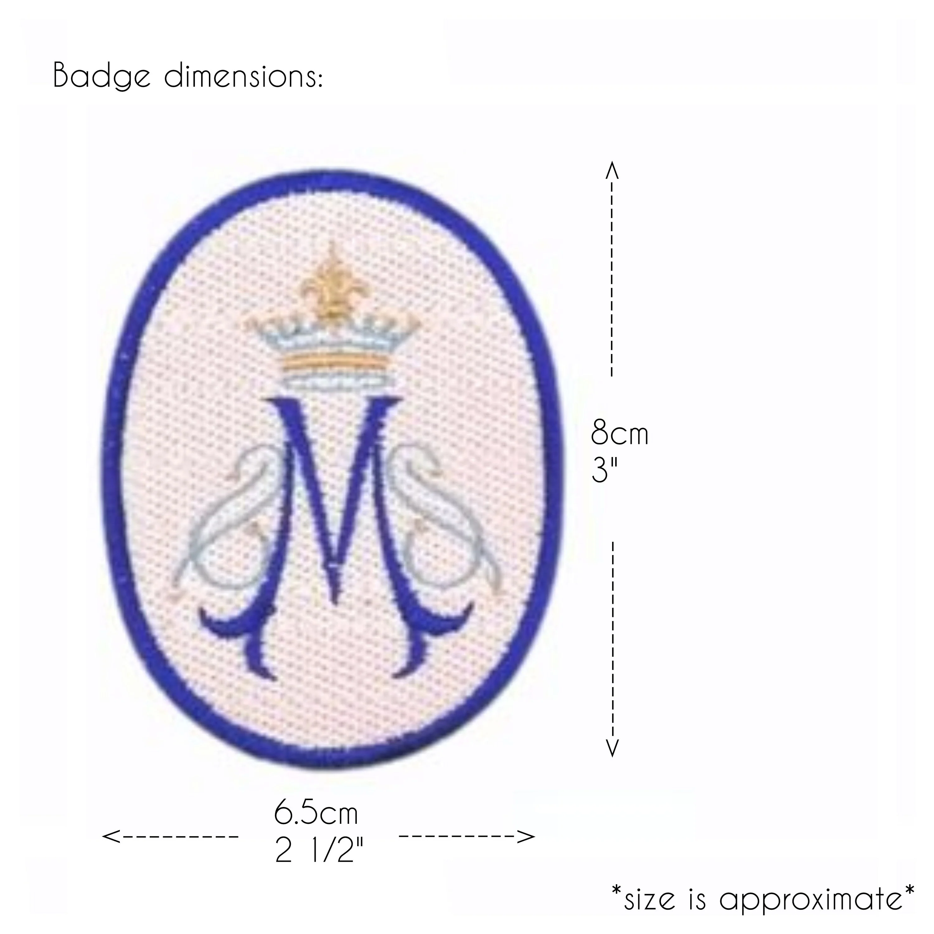 Marian symbol with crown patch, religious patch, iron on badge, sew on patch, embroidered badge, embroidered patch, crown, pilgrimage - Image 3
