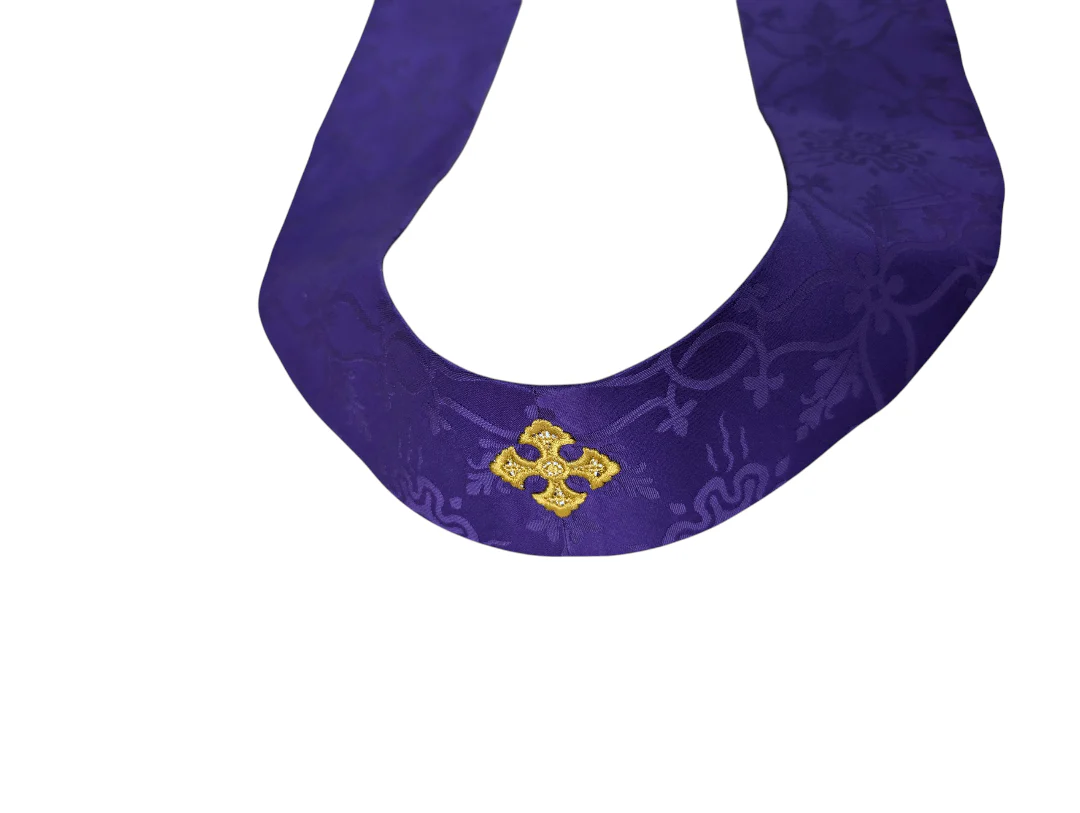 Byzantine Stole - Purple Priest Stole with Intricate Embroidery – Liturgical Vestment - Handsewn range - Image 3