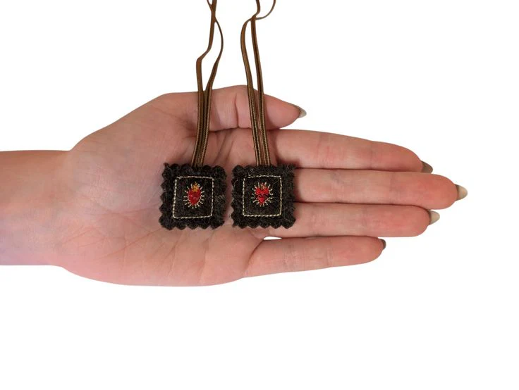 Tiny Brown Scapular | Mini Wool Scapular | Our Lady of Mount Carmel | Small Catholic Gift | Immaculate Heart of Mary | Scared Heart of Jesus - Image 5